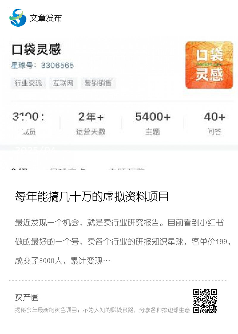 每年能搞几十万的虚拟资料项目分享封面